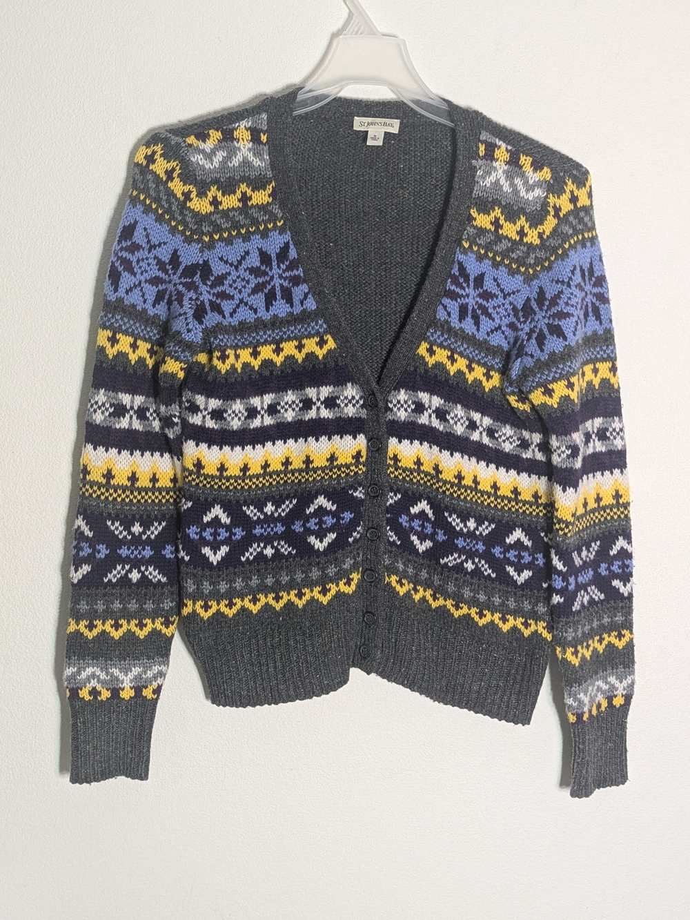 Women's Fair Isle Cardigan Sweater Ski Nordic Snowflake Multi-Color Wool Medium